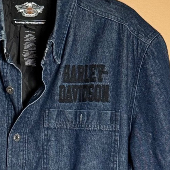 Vtg Harley Davidson Denim Jacket Mens Button Up Quilted Lining Size XLT Tall - Picture 5 of 8